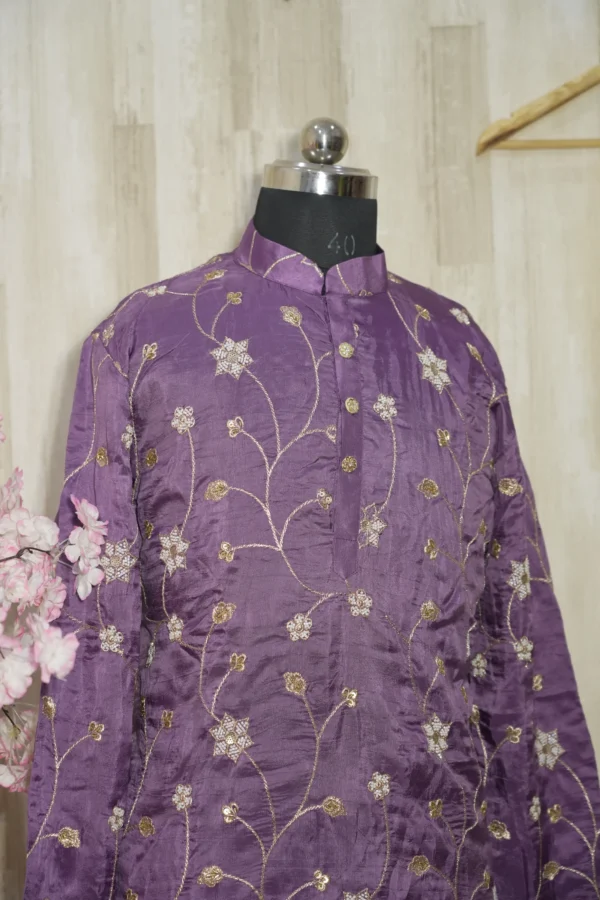 Purple Floral Embroidered Kurta