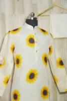 Ivory Silk Kurta with Sunflower Print