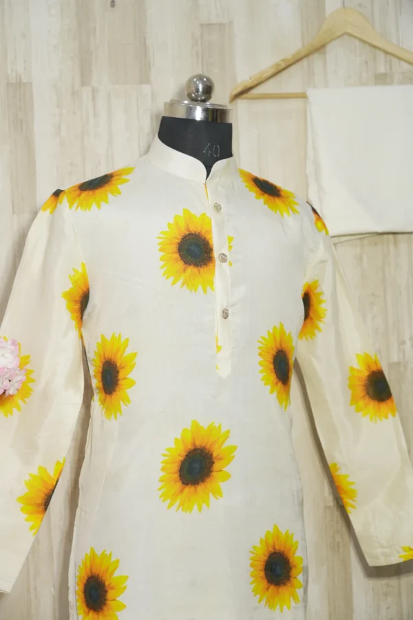 Ivory Silk Kurta with Sunflower Print