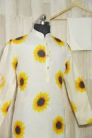 Ivory Silk Kurta with Sunflower Print
