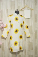 Ivory Silk Kurta with Sunflower Print