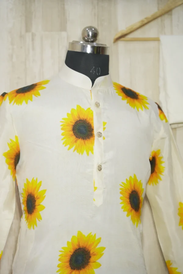 Ivory Silk Kurta with Sunflower Print