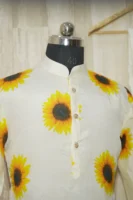 Ivory Silk Kurta with Sunflower Print