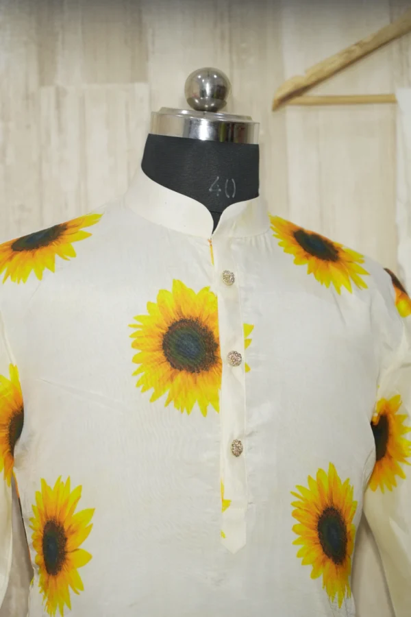Ivory Silk Kurta with Sunflower Print