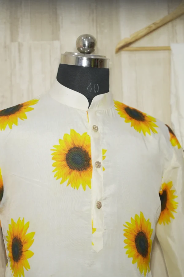 Ivory Silk Kurta with Sunflower Print