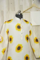 Ivory Silk Kurta with Sunflower Print
