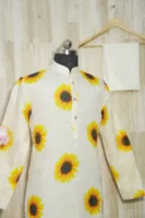 Ivory Silk Kurta with Sunflower Print