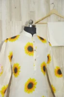 Ivory Silk Kurta with Sunflower Print