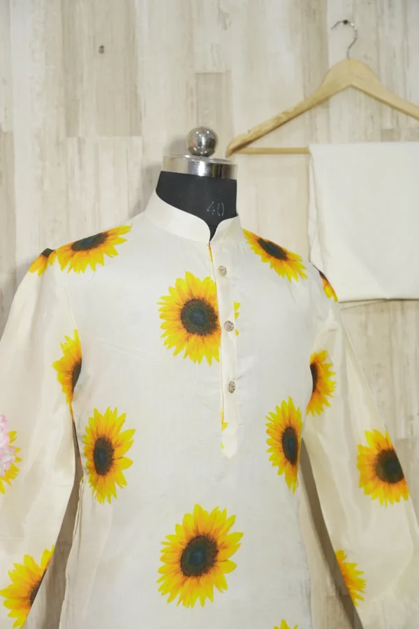Ivory Silk Kurta with Sunflower Print
