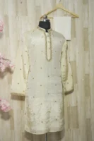 Royal Ivory Silk Kurta with Golden Embroidery