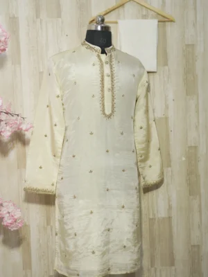 Royal Ivory Silk Kurta with Golden Embroidery