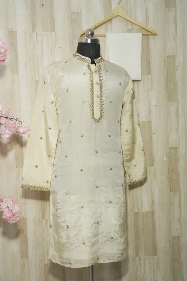 Royal Ivory Silk Kurta with Golden Embroidery