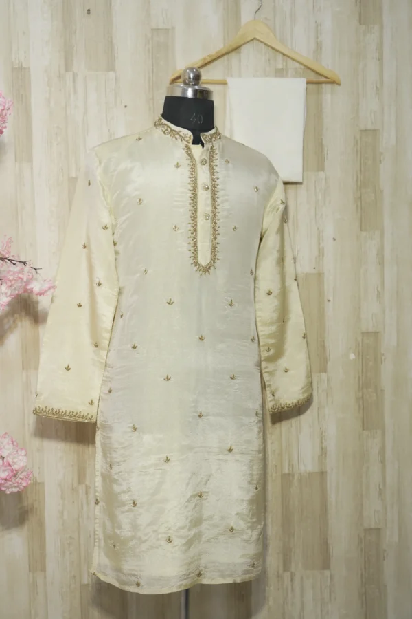 Royal Ivory Silk Kurta with Golden Embroidery