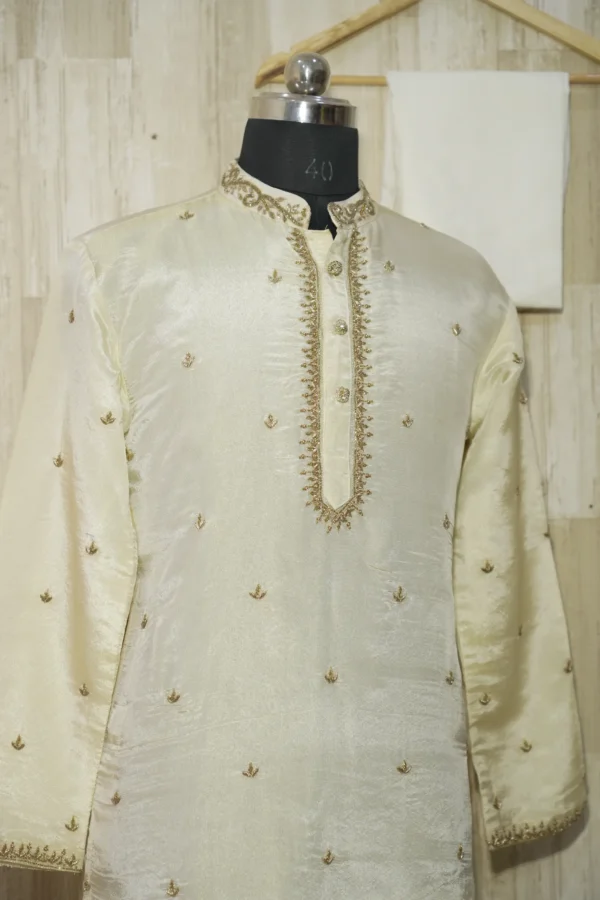Royal Ivory Silk Kurta with Golden Embroidery