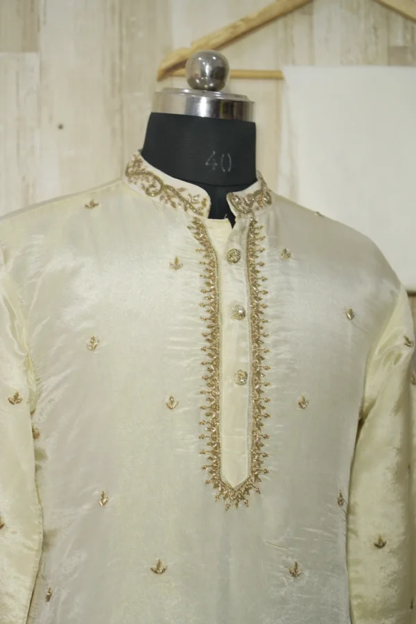 Royal Ivory Silk Kurta with Golden Embroidery