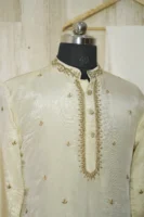 Royal Ivory Silk Kurta with Golden Embroidery