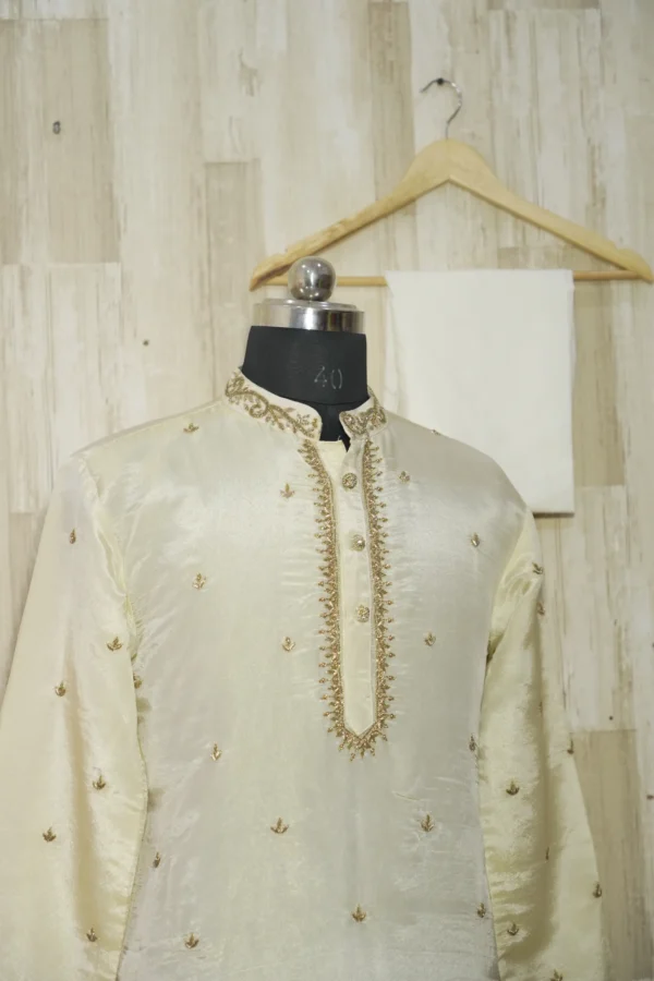 Royal Ivory Silk Kurta with Golden Embroidery