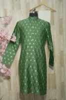Emerald Green Silk Kurta with Golden Zari Motifs