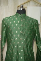 Emerald Green Silk Kurta with Golden Zari Motifs