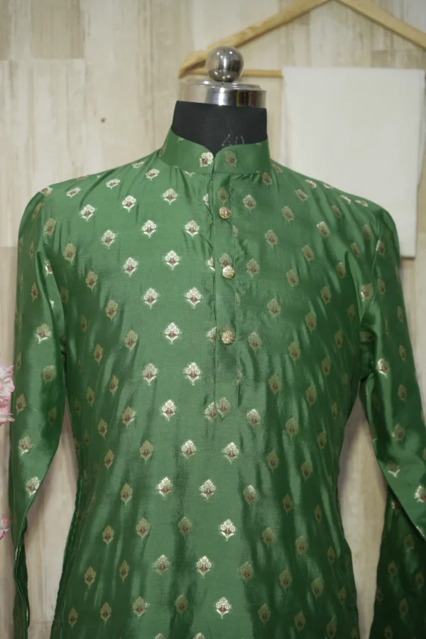 Emerald Green Silk Kurta with Golden Zari Motifs