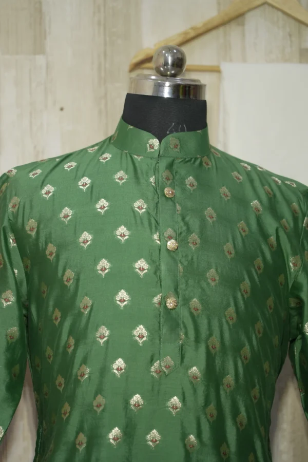 Emerald Green Silk Kurta with Golden Zari Motifs