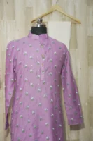 Lavender Floral Embroidered Cotton Kurta