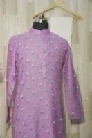 Lavender Floral Embroidered Cotton Kurta