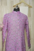 Lavender Floral Embroidered Cotton Kurta