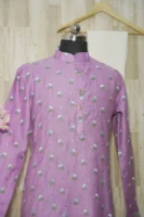 Lavender Floral Embroidered Cotton Kurta