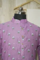 Lavender Floral Embroidered Cotton Kurta