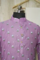 Lavender Floral Embroidered Cotton Kurta