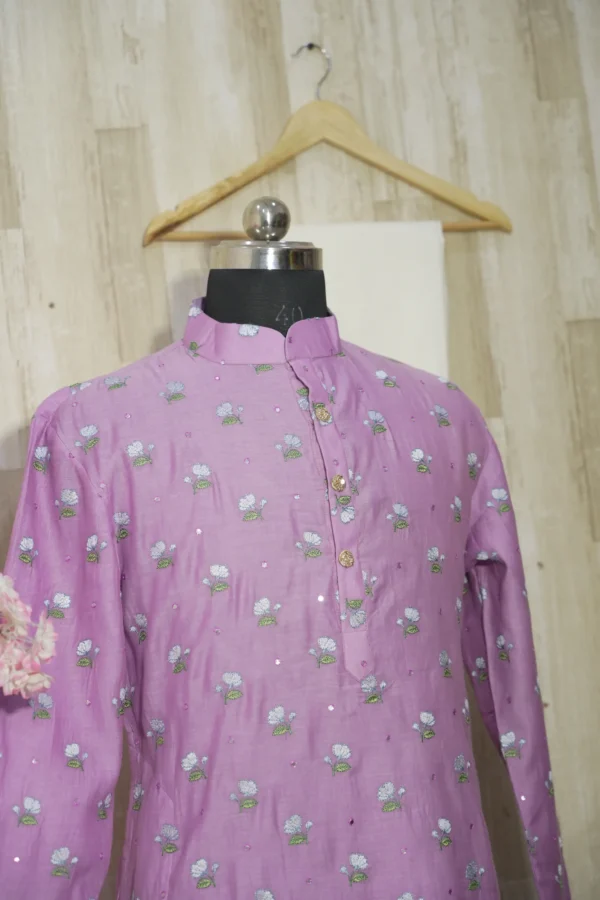 Lavender Floral Embroidered Cotton Kurta