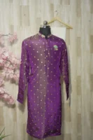 Royal Purple Silk Kurta with Zari Polka Embellishments