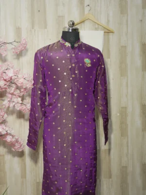 Royal Purple Silk Kurta with Zari Polka Embellishments