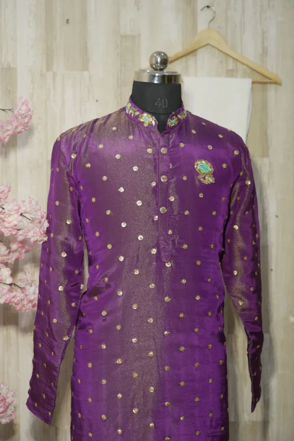 Royal Purple Silk Kurta with Zari Polka Embellishments