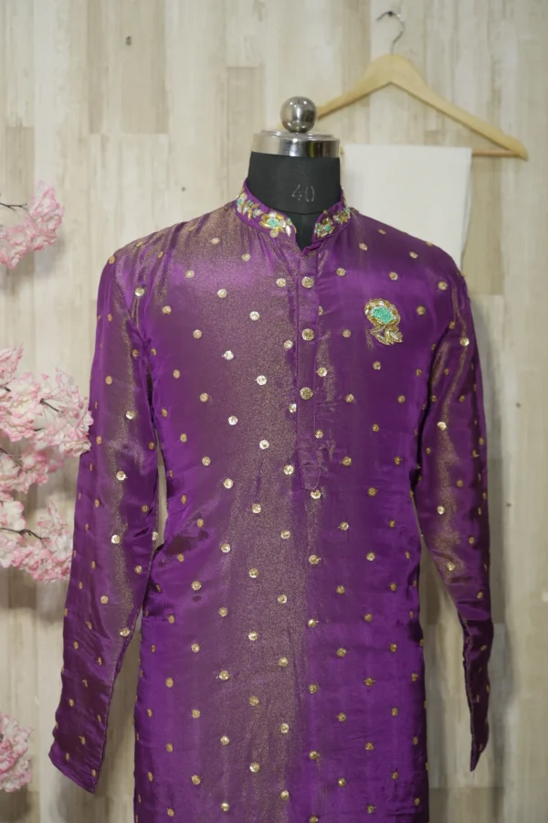Royal Purple Silk Kurta with Zari Polka Embellishments