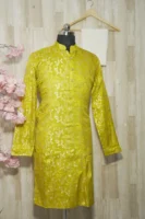 Golden Lime Silk Brocade Kurta with Intricate Zari Work