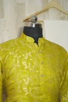 Golden Lime Silk Brocade Kurta with Intricate Zari Work