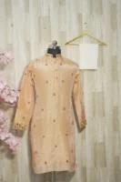 Peach Silk Embroidered Festive Kurta Set