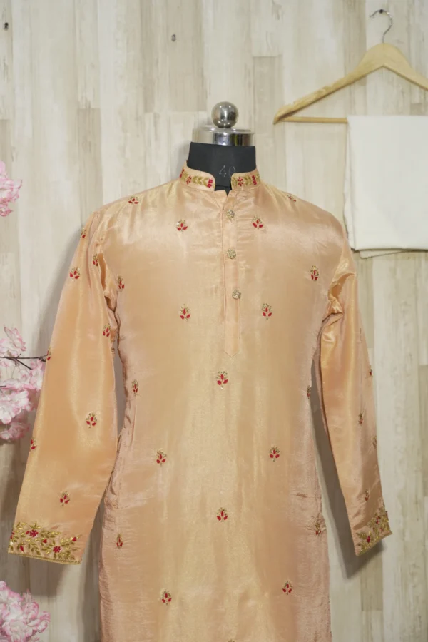 Peach Silk Embroidered Festive Kurta Set