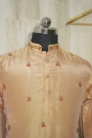 Peach Silk Embroidered Festive Kurta Set