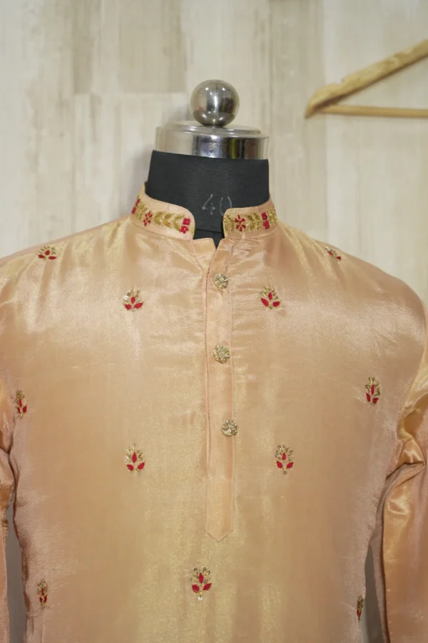 Peach Silk Embroidered Festive Kurta Set
