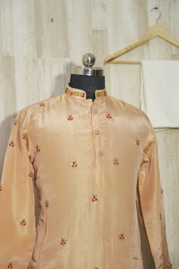 Peach Silk Embroidered Festive Kurta Set