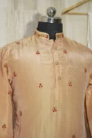Peach Silk Embroidered Festive Kurta Set
