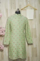 Pastel Green Floral Embroidered Cotton Kurta