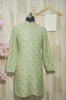 Pastel Green Floral Embroidered Cotton Kurta