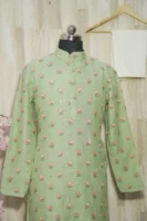 Pastel Green Floral Embroidered Cotton Kurta