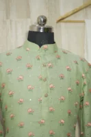 Pastel Green Floral Embroidered Cotton Kurta