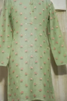 Pastel Green Floral Embroidered Cotton Kurta
