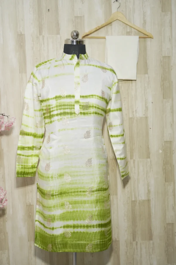 Lime Green & White Ombre Silk Kurta Set